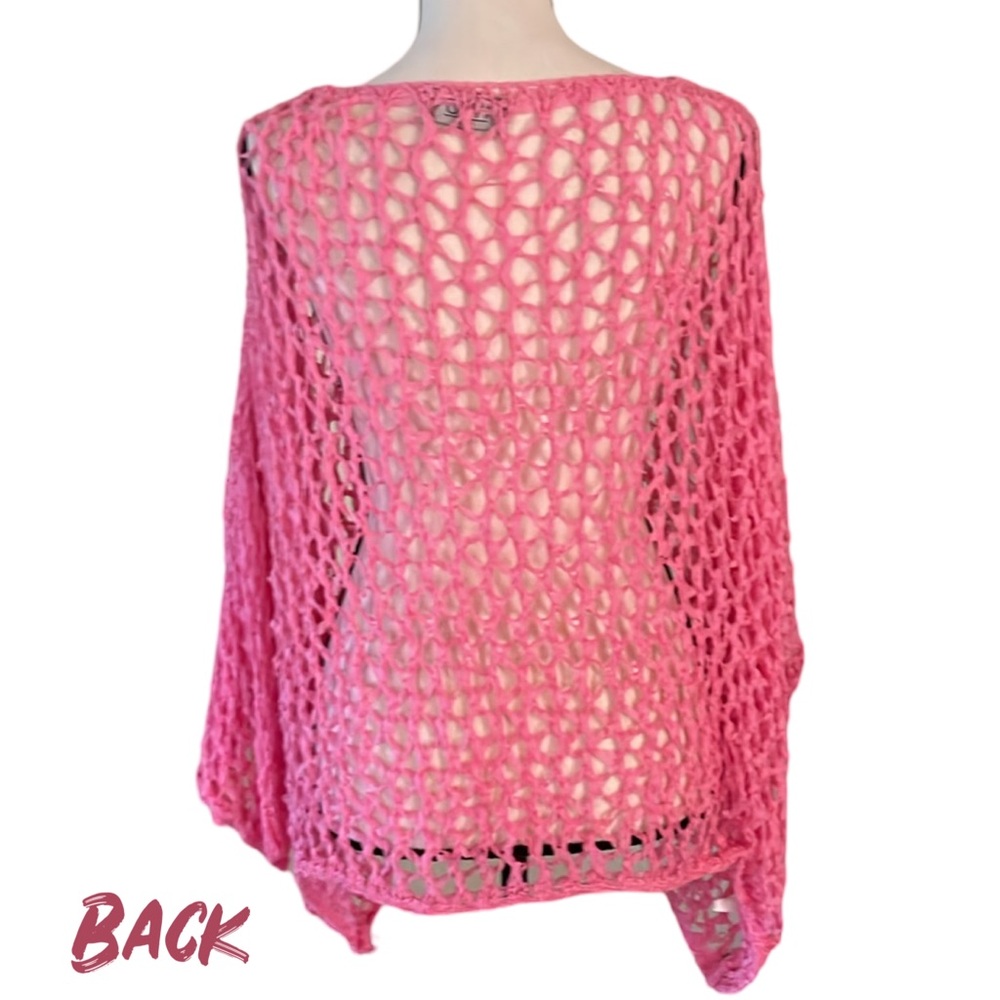 ITOO Brand Pink Asymmetrical Open Stitch 3/4 Sleeve Top - Picture 7 of 9